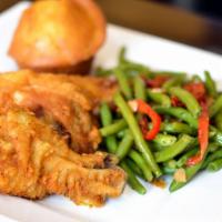 2 Pieces of Southern Fried Chicken Meal · Served with any two sides and corn bread.