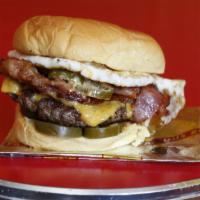 L.E.S. Style Burger · Lower East Side style with applewood smoked bacon, fried egg, American cheese, jalapenos and...