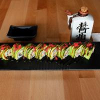 Dragon Roll · inside: eel, cucumber   |   topped with: avocado, tobiko, eel sauce