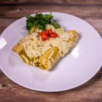 12. Enchiladas · 3 piece red or green cheese enchiladas with rice and beans.