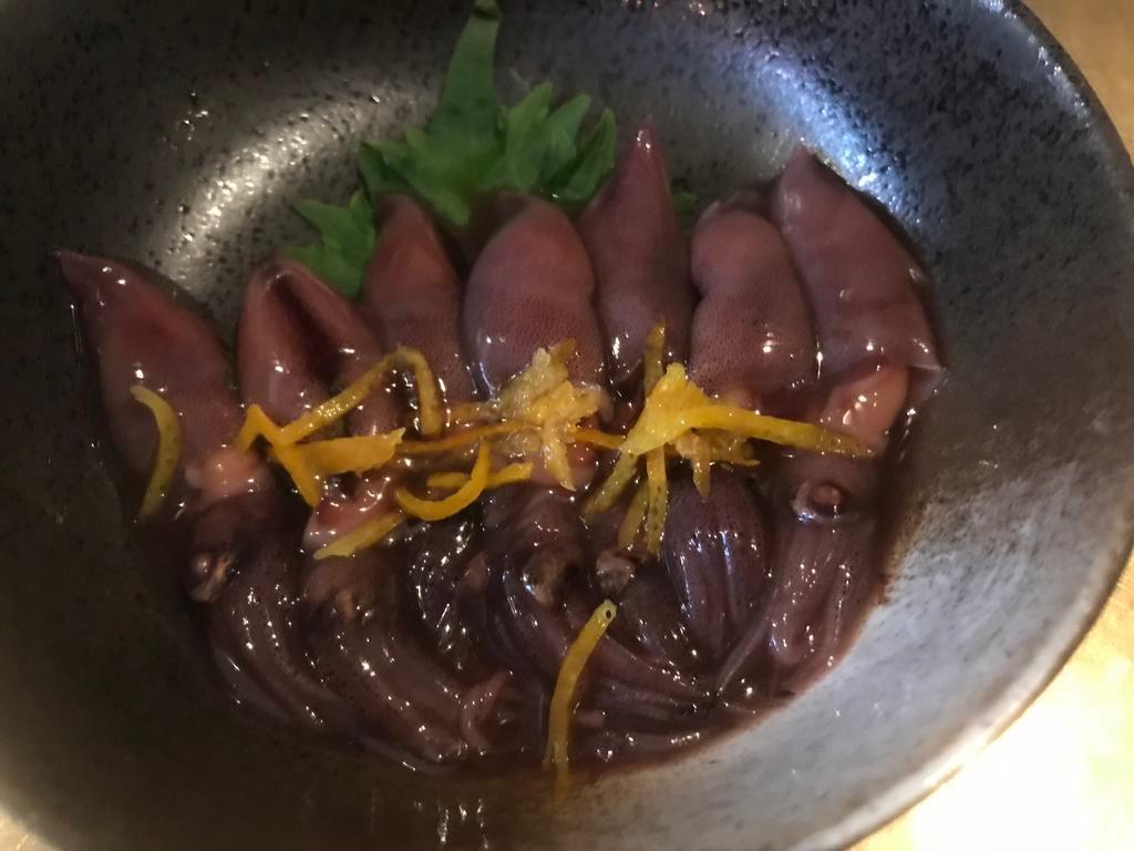 Hotaru Ika Okizuke · fire-fly squid marinated in soy-sake