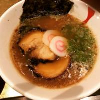 Shoyu Ramen  · Soy flavored chicken broth with sliced pork, bamboo shoots, naruto, and scallion. Comes with...