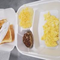 The Caution Breakfast · 2 eggs any style and choice of meat and choice of hash browns or grits and toast (if out of ...