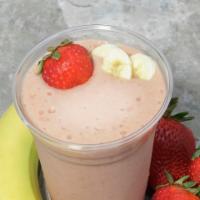 Peanut Butter Jelly Smoothie · Apple juice, strawberry, banana, peanut butter and flax oil.