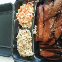 BBQ Plate with 3 Separate Meats · 3 meats of choice.
Meat choices:
Brisket, sausage, pulled pork, pork ribs and chicken (no pu...