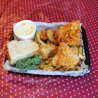 4 Piece Dinner Southern Fried Chicken · Served with french fries and coleslaw and bread