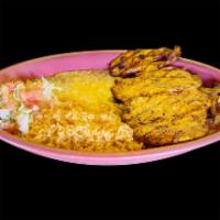Pollo Asado · Broiled. Grilled boneless and skinless butterflied breast of marinated chicken with green pe...