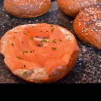 Toasted NY Jumbo Bagel with Lox and Cream Cheese · 