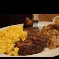 Steak and Eggs · Served with home fries and toast.