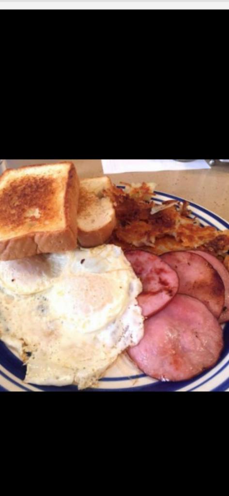 Two eggs any style with Canadian Bacon · Served with home fries and toast.