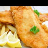Fish and Chips · Served with french fries and tartar sauce.
