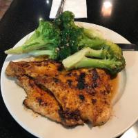 Grilled Chicken Breast (Dinner) · Served with choice of side, potato, vegetable, bread and butter. Soup or salad