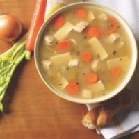 Chicken Noodle Soup · This soup is prepared the old fashioned way, chunks of 
hearty vegetables and diced chicken ...