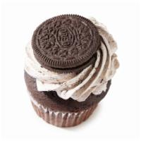 Oreo Cupcake · Chocolate cupcake covered with a swirl of cookies-n-cream frosting and topped with an oreo c...