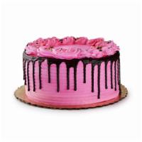 Pink Birthday Cake · Vanilla cake with vanilla custard filling.  Covered with whip icing and chocolate drip.  Ava...