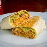 Chicken Burrito · Made with lettuce, rice, beans, pico de gallo, sour cream, and cheese, wrapped in your choic...