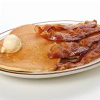 pancake with bacon and eggs any style · 