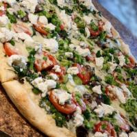 Fuggeddaboudit Pizza · Pronounced (fa-ged-a-bout-it). Our traditional pie topped with mozzarella and bacon, mushroo...