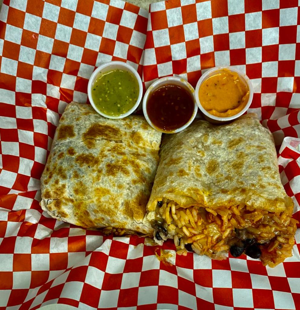 Bean Cheese and Rice Burrito · Choice of beans, melted cheese, and rice wrapped in flour.