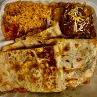 Quesadilla combo · 1 quesadilla. Melted cheese, choice of meat or vegetarian on a flour tortilla. Rice, Choice ...