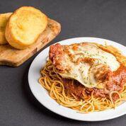 Chicken Parmigiana with Pasta · Boneless skinless breast of chicken hand breaded, topped with mozzarella cheese and homemade...