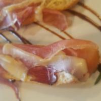 Capiccola Ham & Soppressatta on Garlic Ficelles · Drizzled with fig balsamic glaze.