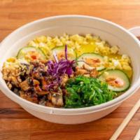Unagi Bowl · 2 Scoops of Roasted Eel, Cucumber, Edamame, Corn, Sweet Onion,  Oshiko, Tamago,  Kani Salad,...