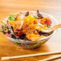 Sashimi Salad  · Spring Mix , Salmon , Ahi Tuna , Yellowtail ( 2 Slices of Each ) ,Masago (Flying Fish Eggs) ...