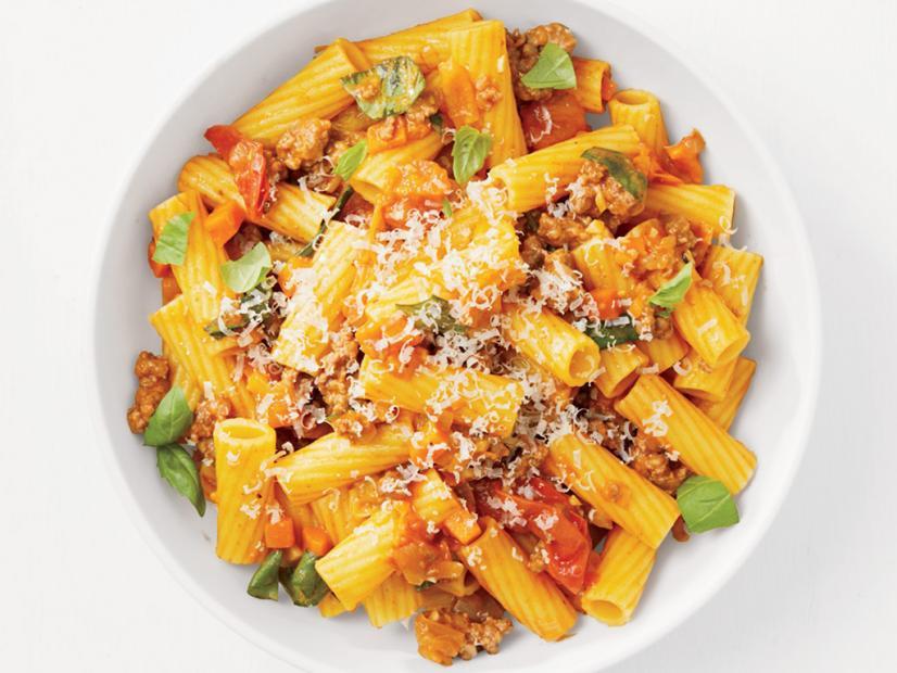 RIGATONI BOLOGNESE · Rigatoni pasta tossed in a homemade meat bolognese sauce