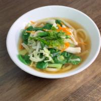 Vegetable Udon Soup · Wheat noodle soup.