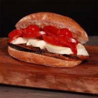   Fried Eggplant Sandwich · Fried eggplant served with fresh mozzarella, oven-dried tomato, and balsamic honey.
