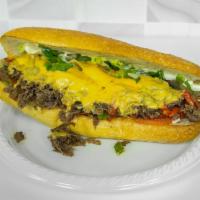 4. Philly Cheesesteak · Steak, melted mozzarella or American cheese, fried onion or beef chicken on toasted garlic.