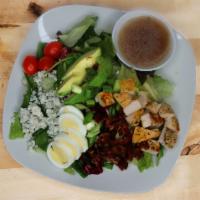 Cobb Box Lunch · Mixed greens, hard boiled eggs, bacon bits, cherry tomatoes, avocado, blue cheese, green oni...