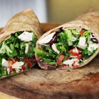 Chicken Caesar Wrap Box Lunch · Lemon pepper chicken, romaine lettuce, diced tomatoes, Kalamata olives, Parmesan cheese, Cae...