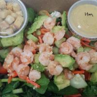 Shrimp Salad  · Hero greens, tomato, celery, cucumber, carrots, avocado, shrimp, and egg.

