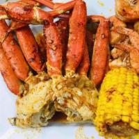 Seafood Box · 1 lb. crab cluster, 1 lb. shirmp, sausage, potatoes, egg and corn.