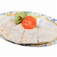 Quesadilla Plate · Comes with meat. It comes with rice, beans, guacamole, sour cream, lettuce, and tomato.
