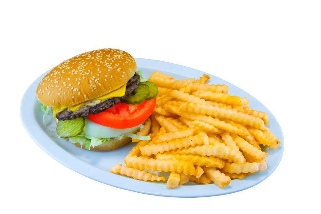 Hamburger Plate · Comes with lettuce, tomato, pickles, onions, and Thousand Island or mayo. Comes with a side of french fries.
