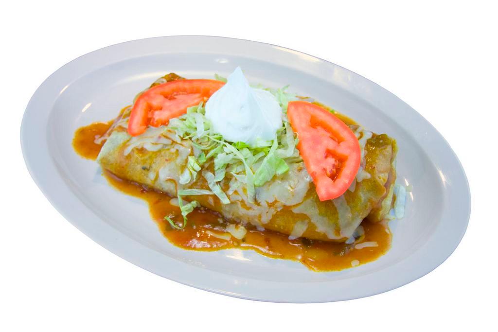 Chimichanga Plate · Comes with rice and beans.