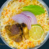 242. Goat Dum Biryani ·  the rice and meat is cooked in an earthen pot and the lid is sealed with dough and it is co...