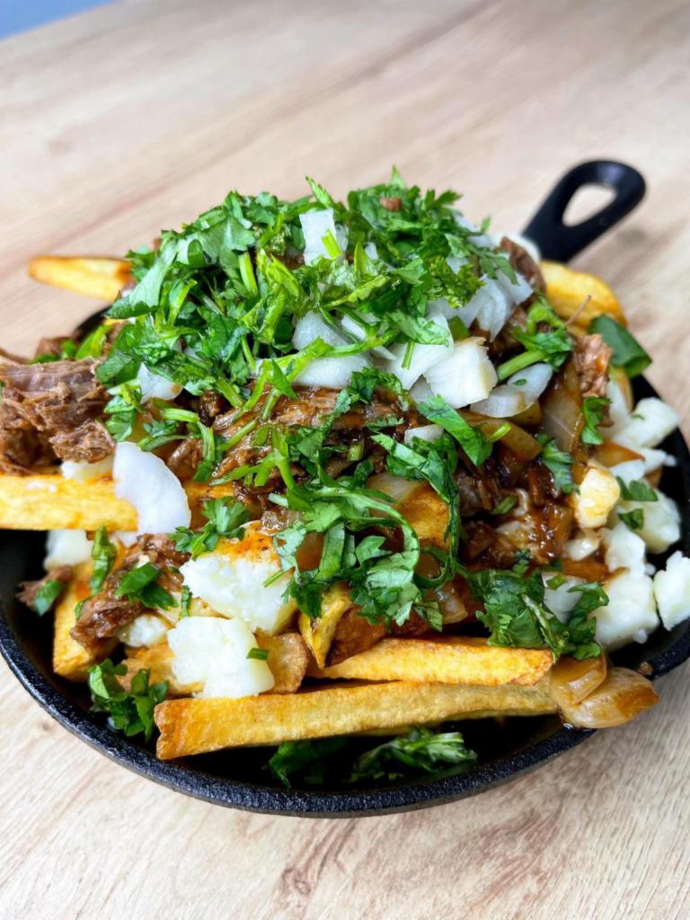 Birria French Fries · The best fries with birria, cheese, guacamole, sour cream and pico de gallo