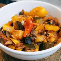 Ratatouille · It is a french recipe from the south of France. 
contains: eggplant, zucchini, yellow squash...