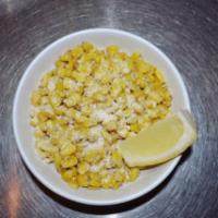 Roasted corn with parmesan · (Oven roasted) olive oil, salt, pepper, a touch of mayo, parmesan on top with a piece of lem...