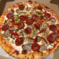 All Dressed Pizza · Tomato sauce, mozzarella, pepperoni, mushroom, green pepper, and fresh garlic