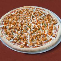 Buffalo Chicken Pizza · Mozzarella cheese, hot buffalo sauce, chicken, and ranch sauce