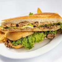 Pernil Sandwich · Made with roasted pork sandwich, lettuce, tomato and mayonnaise.
