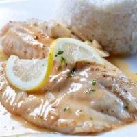 Tilapia al Limon · Served with sauteed filet of tilpia white wine, garlic and lemon sauce.