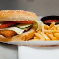 Fish Burger · Includes fries.