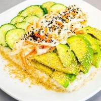 Sushi Salad Bowl · A bed of Sushi Rice with Fresh Avocado, Imitation Crab, Cucumber, Roasted Sesame, Eel Sauce ...