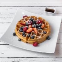 Very Berry  Waffle · Assorted berries, maple syrup, powder sugar.